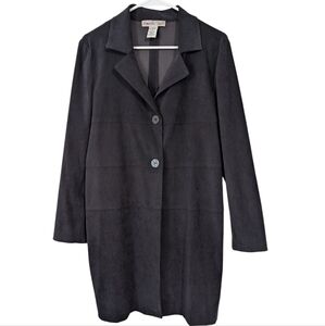 Samantha Taylor Black Faux Suede Button Front Unlined Coat Size 8